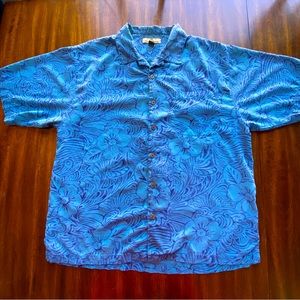 Tommy Bahama Silk Hawaiian Floral Button Down Shirt Men’s Size XL Island Blue